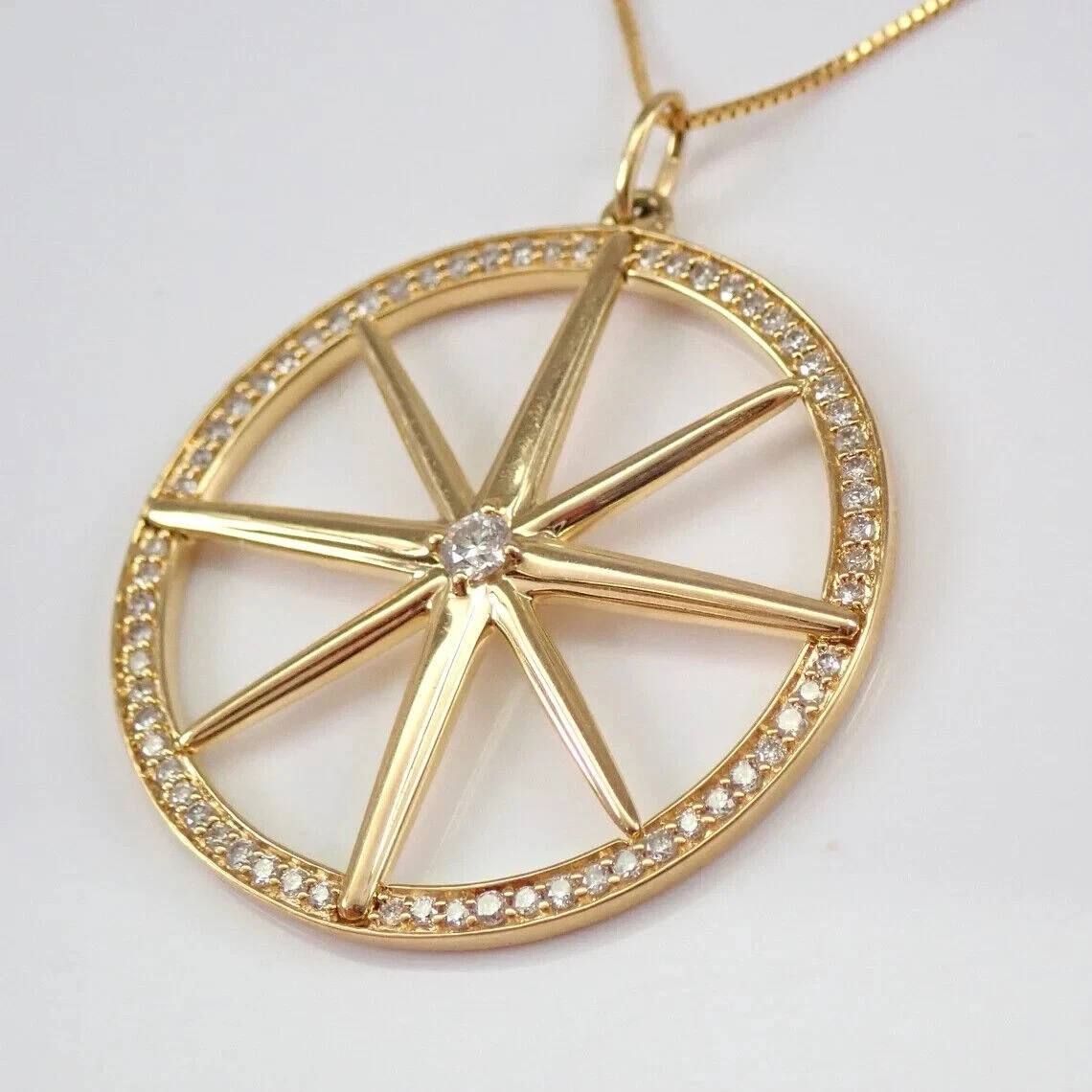 1.00Ct Natural Moissanite Round COMPASS Pendant Real 10K Yellow Gold