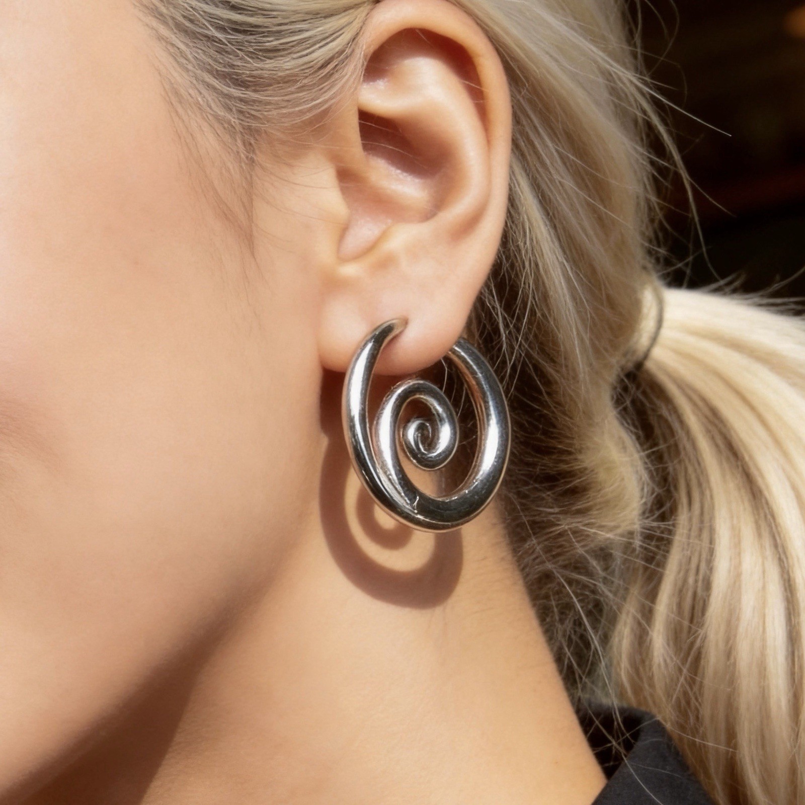 Silver Spiral Hoop Earrings