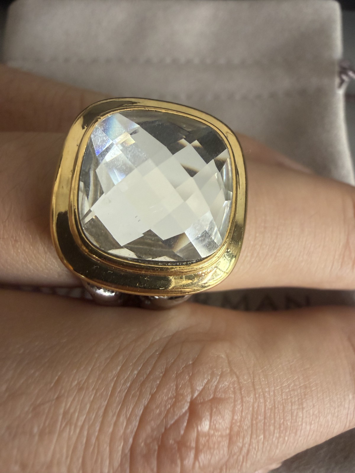 David Yurman Albion Ring Sterling Silver with 18K Gold White Diamond 15mm Size 7