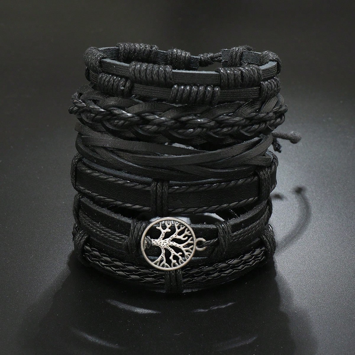 6PCS Men Women Braided Leather Rope Bracelet Set Wristband Bangle Tribal USA NEW