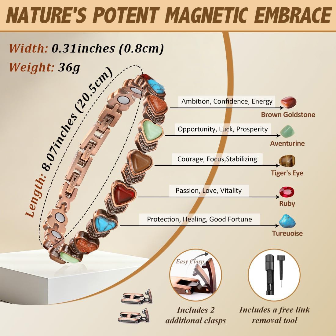 Strong Magnetic Therapy Copper Bracelet for Men Adjustable Arthritis Pain Relief
