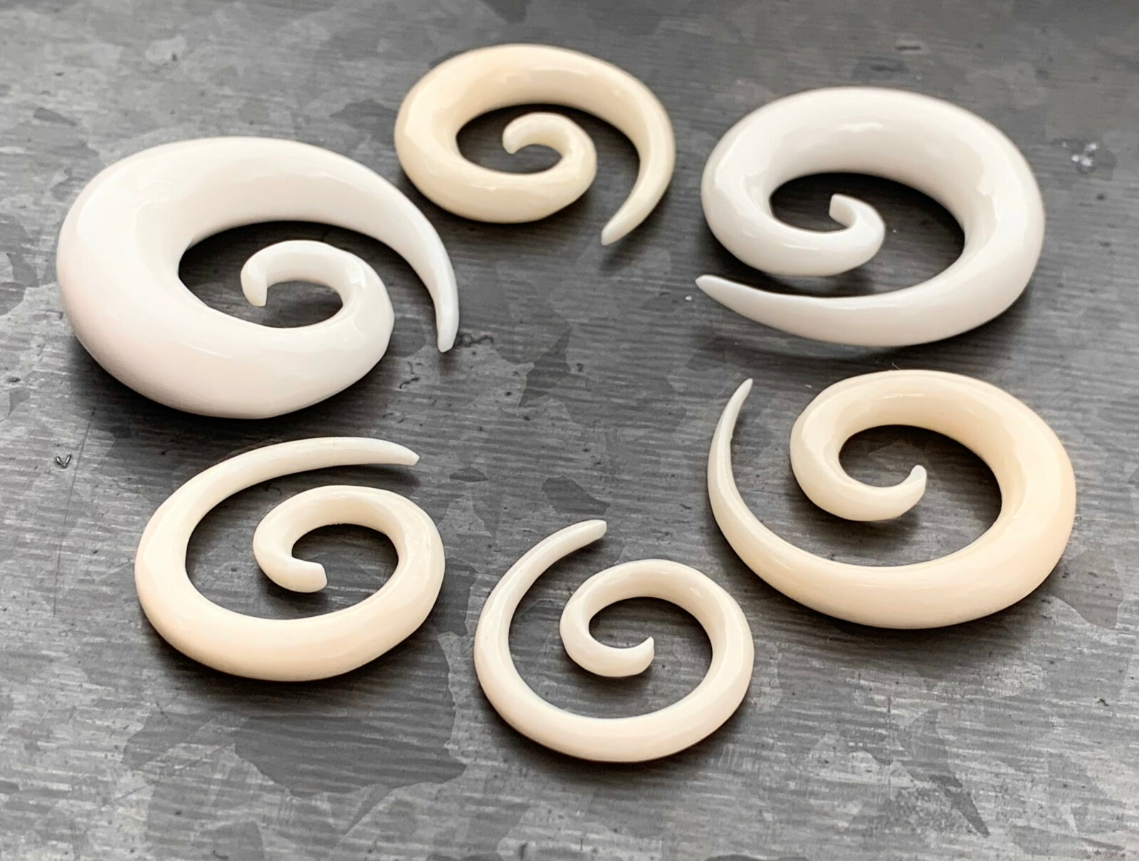 PAIR Buffalo Bone Spiral Tapers Plugs Expanders Organic Gauges Body Jewelry