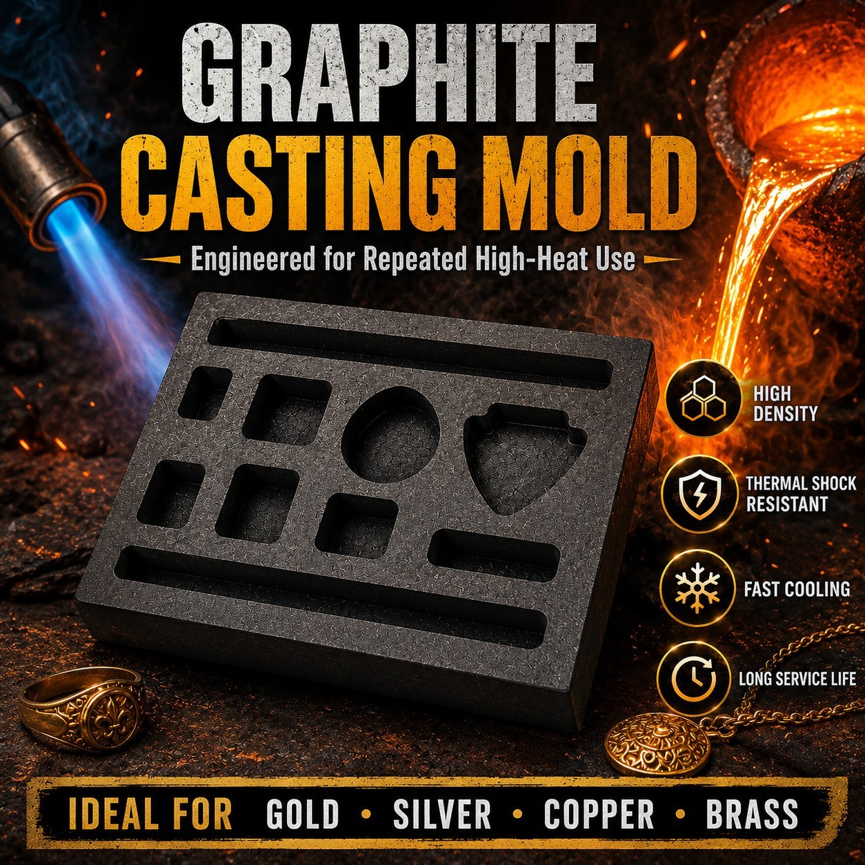 11 Cavity Graphite Ingot Mold for Gold Silver Copper Scrap Melting Casting