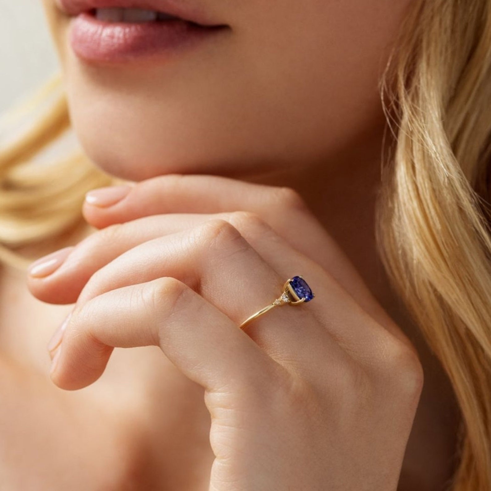 Blue sapphire ring yellow gold cushion cut blue sapphire ring blue ring