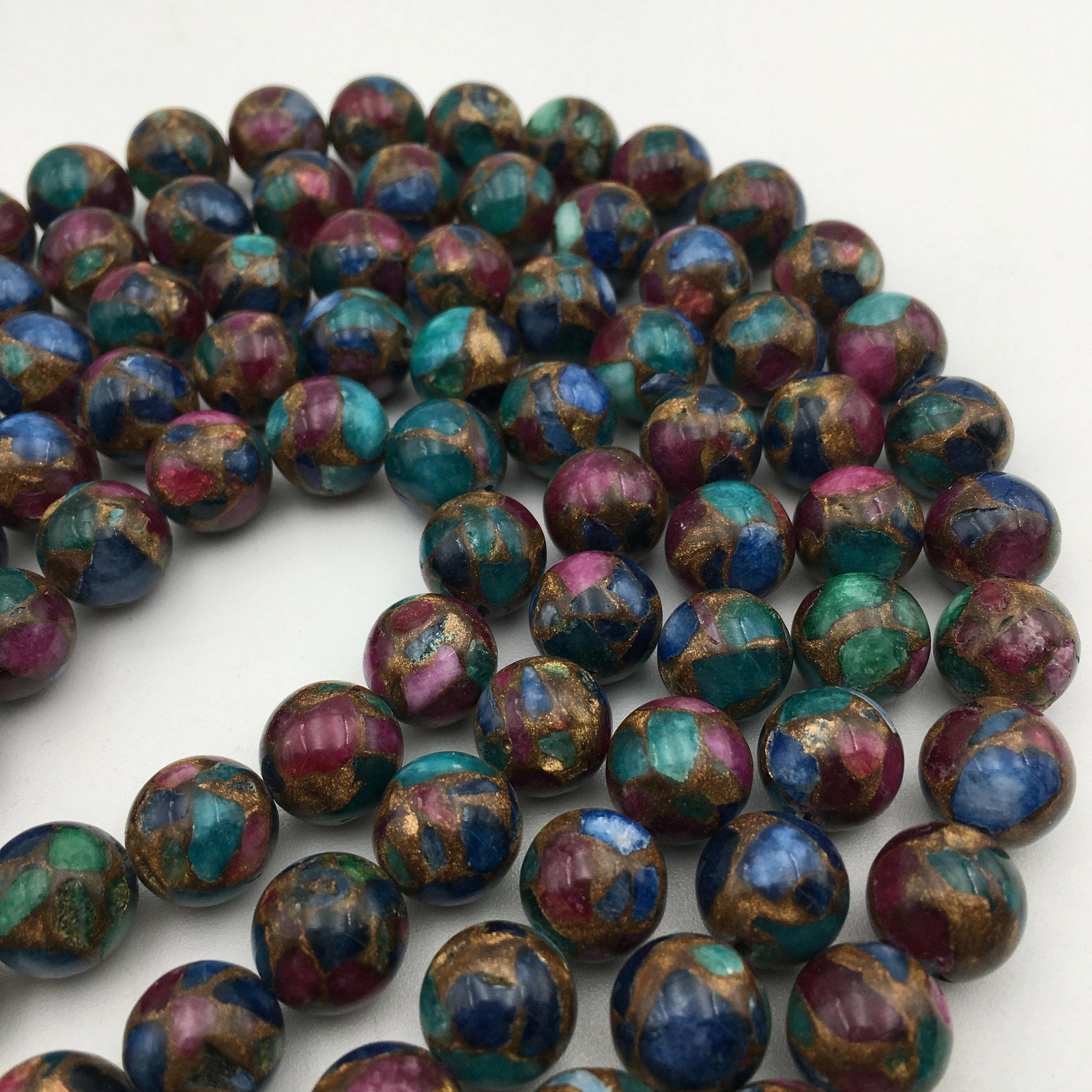 Multi-Color Mosaic Quartz Smooth Round Beads 6mm 8mm 10mm 12mm 15.5″ Strand