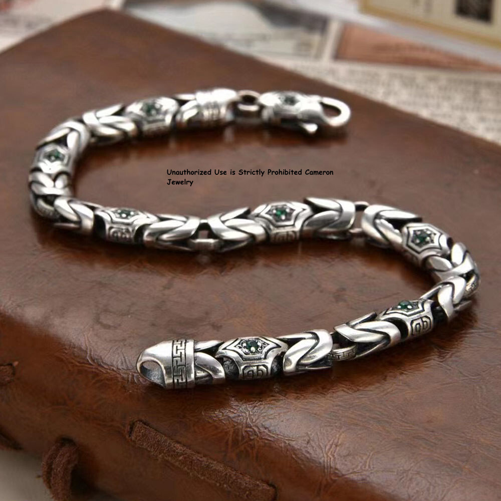 Real Pure S925 Sterling Silver Bracelet 7mm Byzantine Link Chain 25-26g 7.9inch