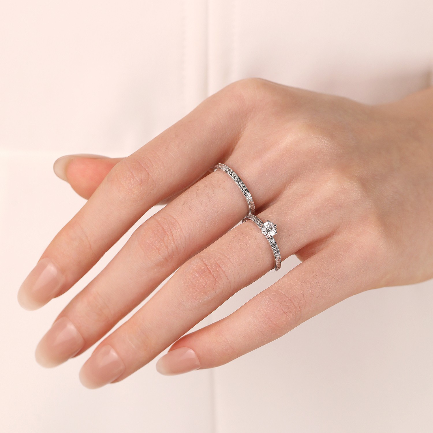 Meissa S925 Silver CZ Couple Ring Set of 3 Engagement Promise Anniversary Rings