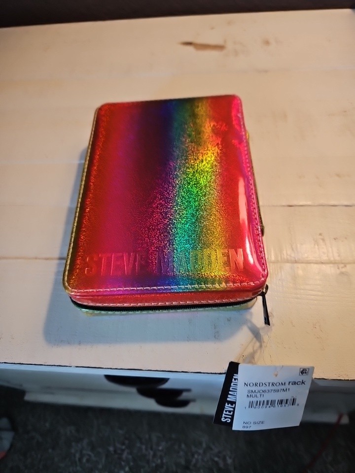 Steve Madden Rainbow Multicolor Faux Leather Zipper Velvet-Lined Jewelry Box