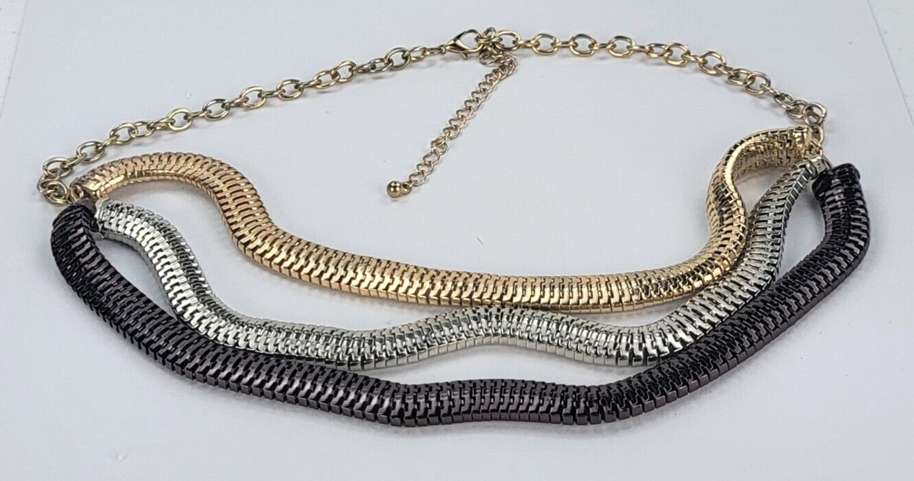 Gold Silver And Purple Snake Chain Layered Necklace 22.5 in Lobster Clasp