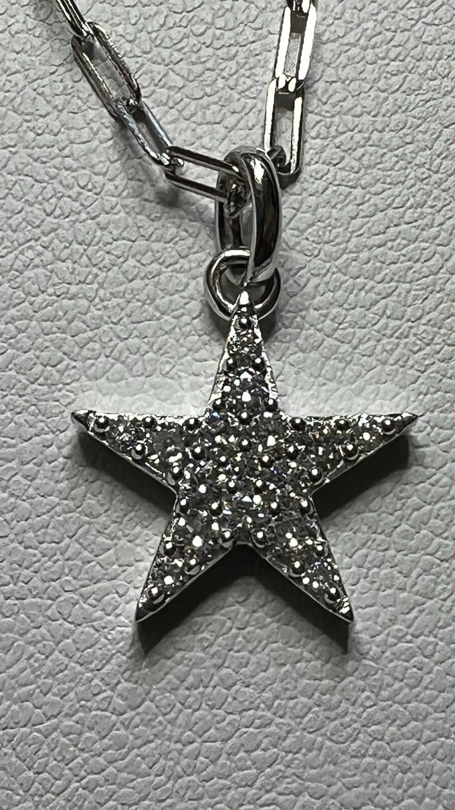 White Gold Over 925 silver 0.30 CTW Diamond Pavé Star Pendant Paperclip Necklace