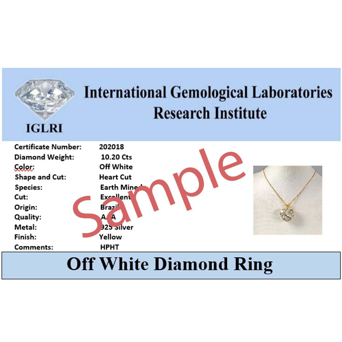RARE 9.55 Ct Certified White Treated Diamond Solitaire Pendant in 925 Silver