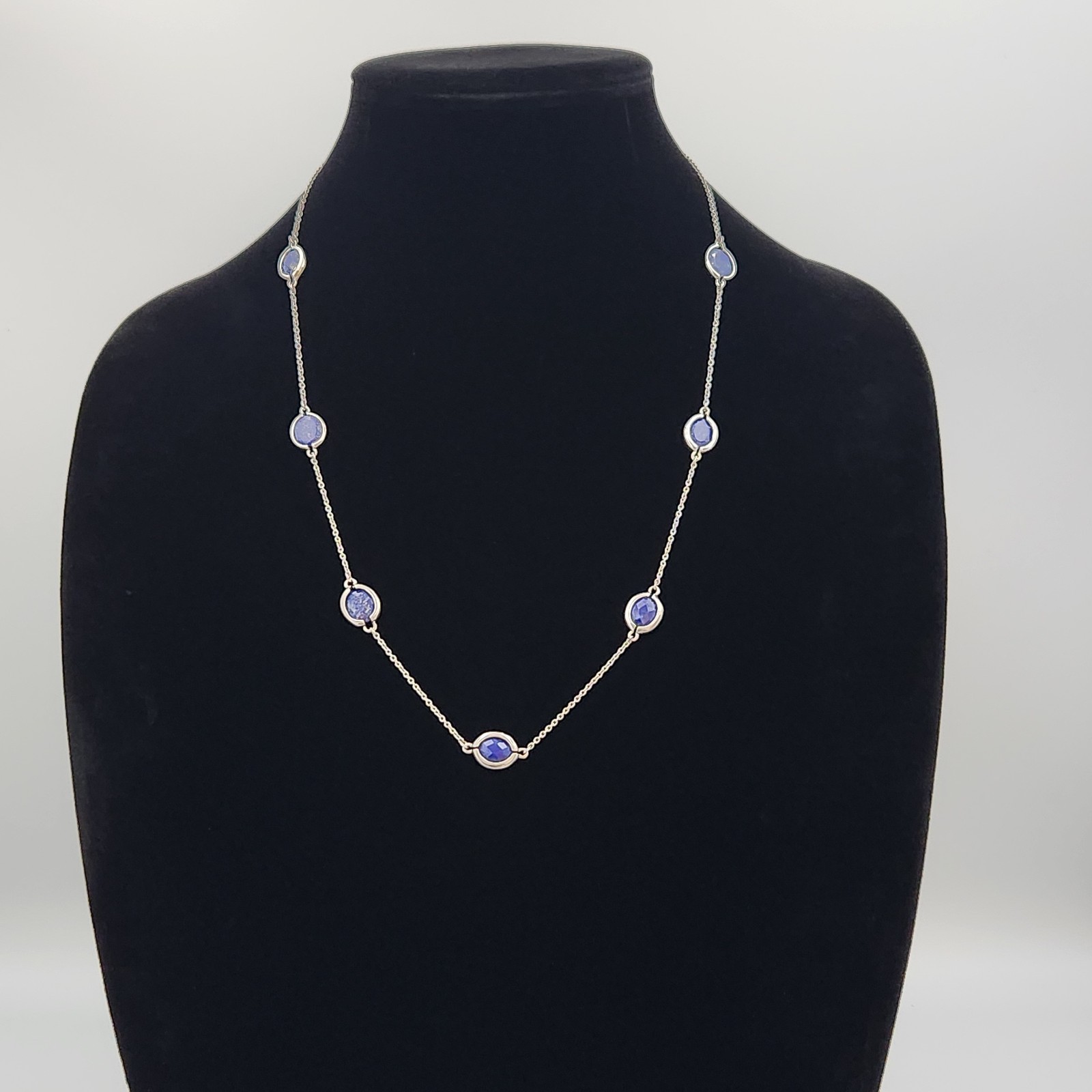 Silver Tone Chain Stainless Steel Necklace 316L- SS with Natural Blue Stones