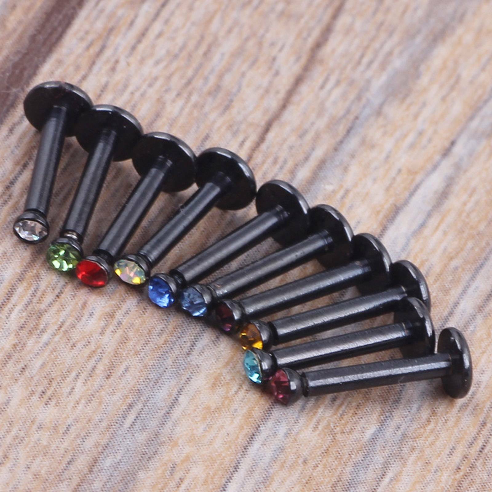 10 pcs Crystal Gem Labret Stud Lip Tragus Ear Cartilage Ring Body Piercing 16g