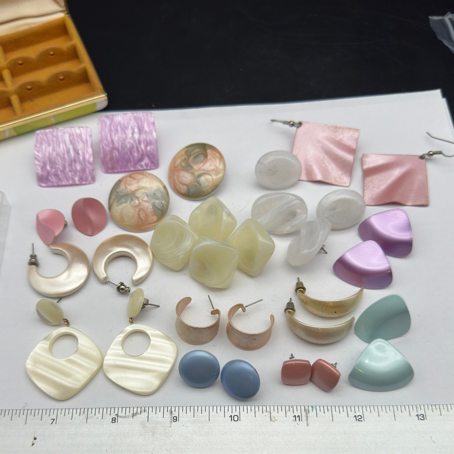 Vintage 80s Statement Earring Lot Pastel Geometric Acrylic Resin Pearlized 16pc