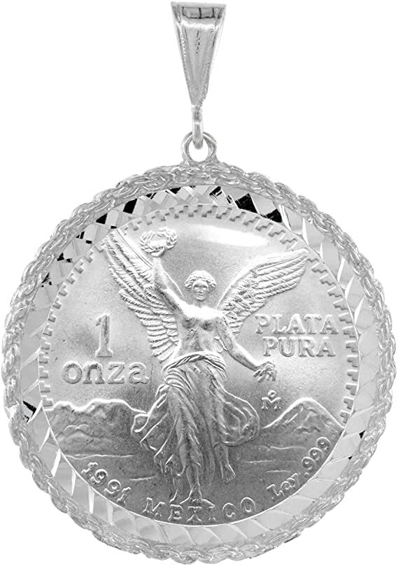 925 Sterling Silver 1 Onza Plata Libertad 36 mm Coins D/C Rope Bezel Prong Back