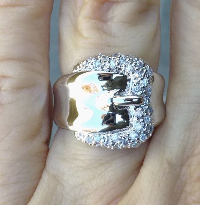 Buckle Band Ring Silver Rhodium Plated-Shiny CZ’s-1/2″ Wide-NWT-Size Selectable