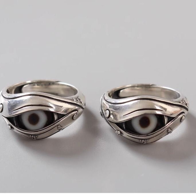 Adjust Ring 925 silver inlaid Dzi bead ring Tibetan Buddha eye Open ring