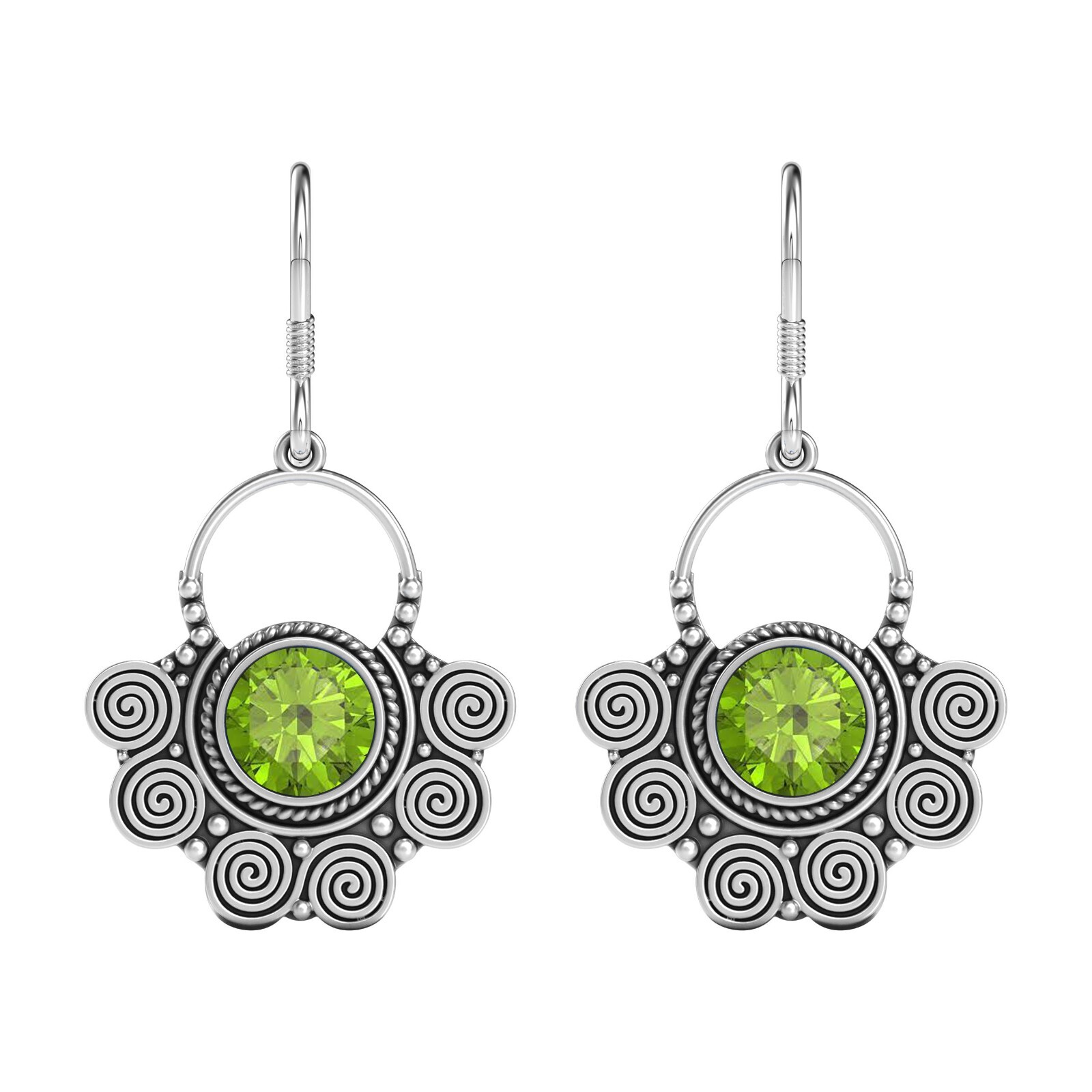 Solid 925 Sterling Silver Round Shape Peridot Gemstone Women Earrings