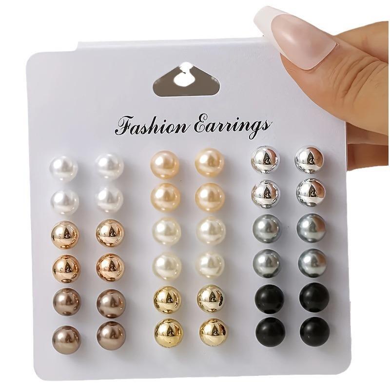 18 Pair Elegant Multi-color Imitation Pearl Stud Earrings Korean Jewelry Set New