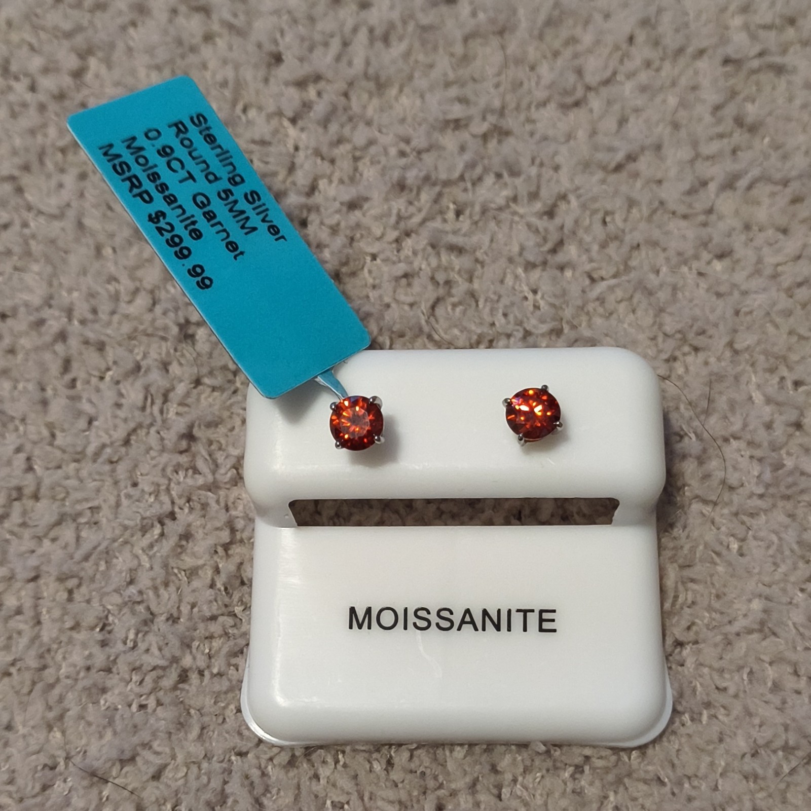 Garnet Red Moissanite .9 CT Stud Earrings 5mm Sterling Silver GRA Certified