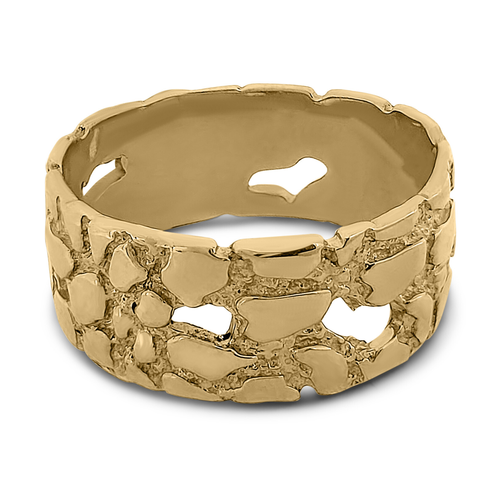 Solid 10K Yellow Gold Mens Nugget Band, 9mm Gold Nugget Ring, Size 5 – 15