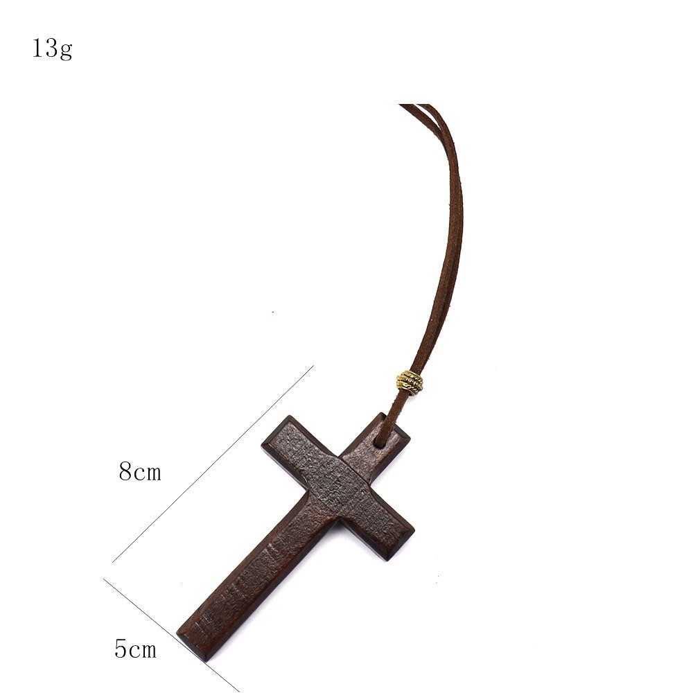 Handmade double-layer alloy wood cross long pendant sweater velvet rope necklace
