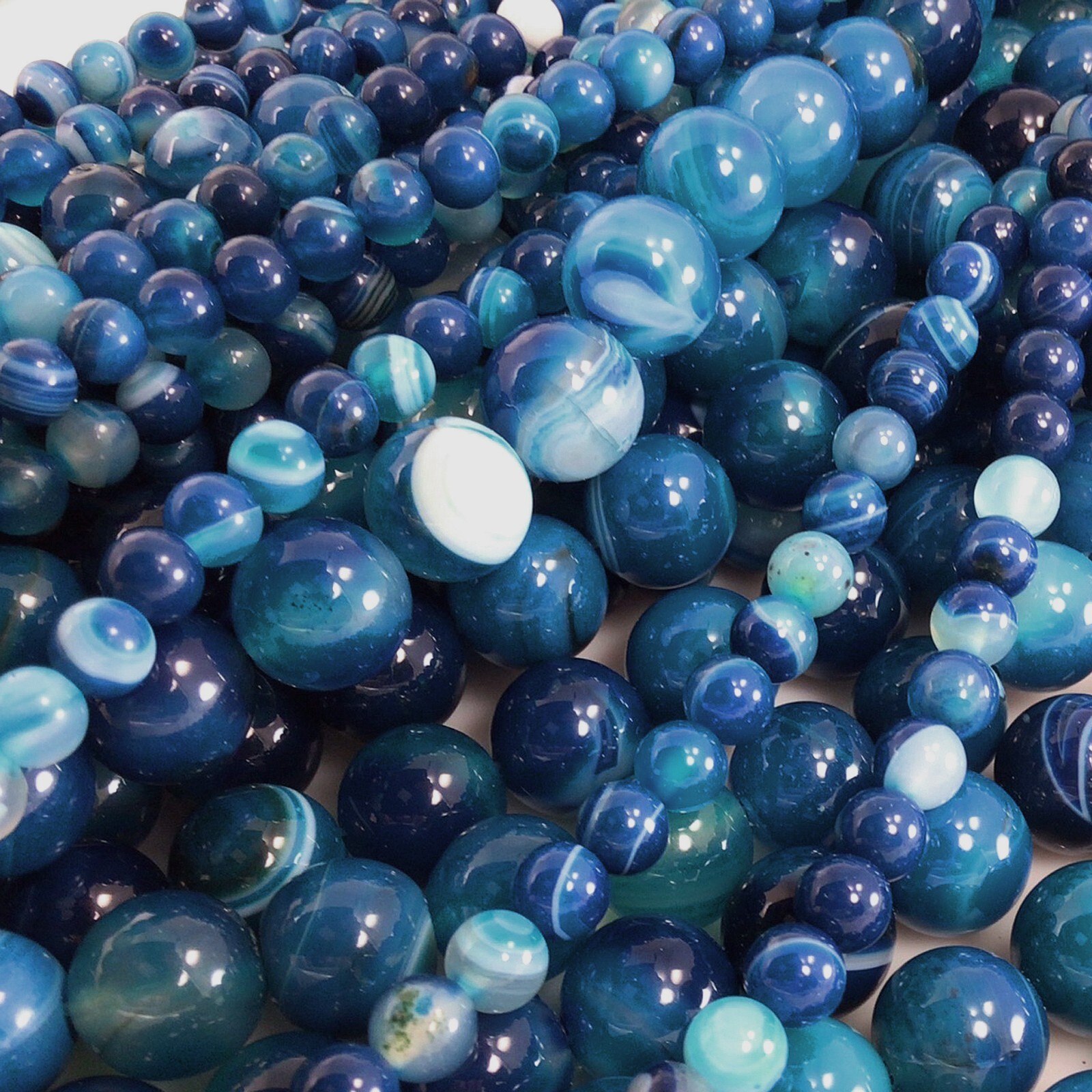 Gemstone Natural Blue Agate Bead Blue Stripe Agate Round Bead 15″ Jewelry Making