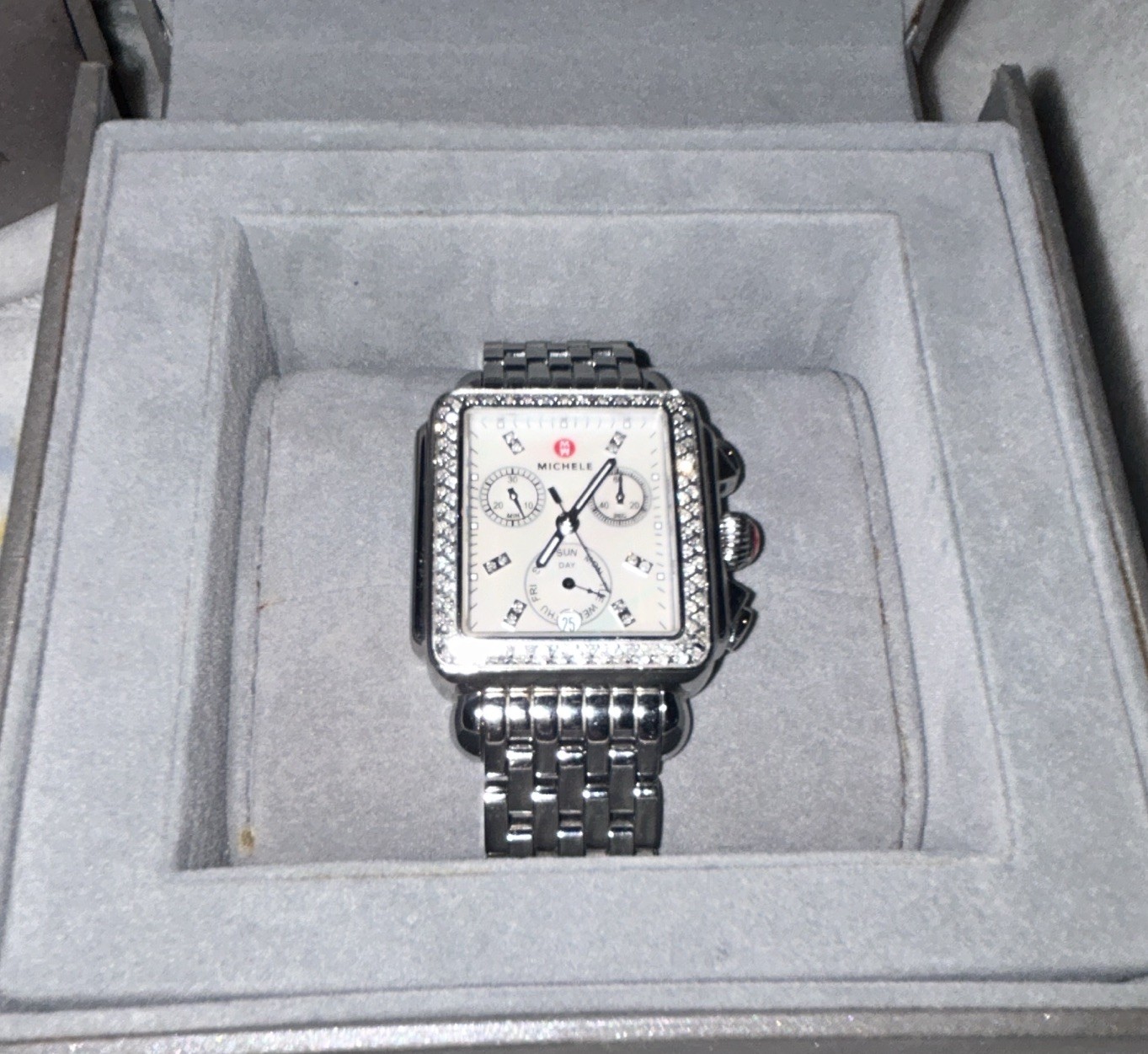 MICHELE Deco Stainless Diamond Watch 0.66 Sapphire Crystal Swiss Movement