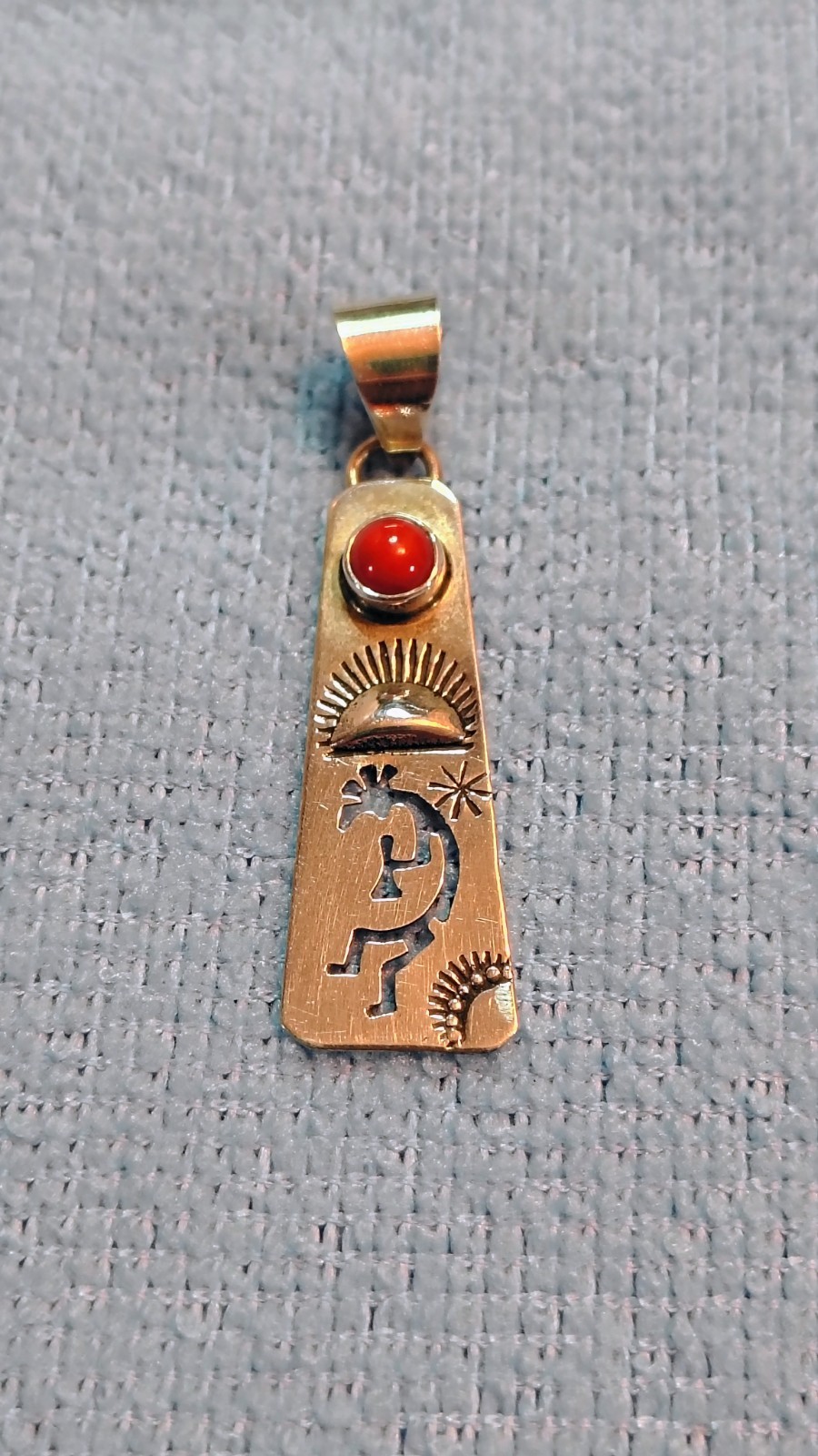 Vintage Navajo Sterling Silver Red Coral Kokopelli Pendant 46mm Signed JJJ 2.4g