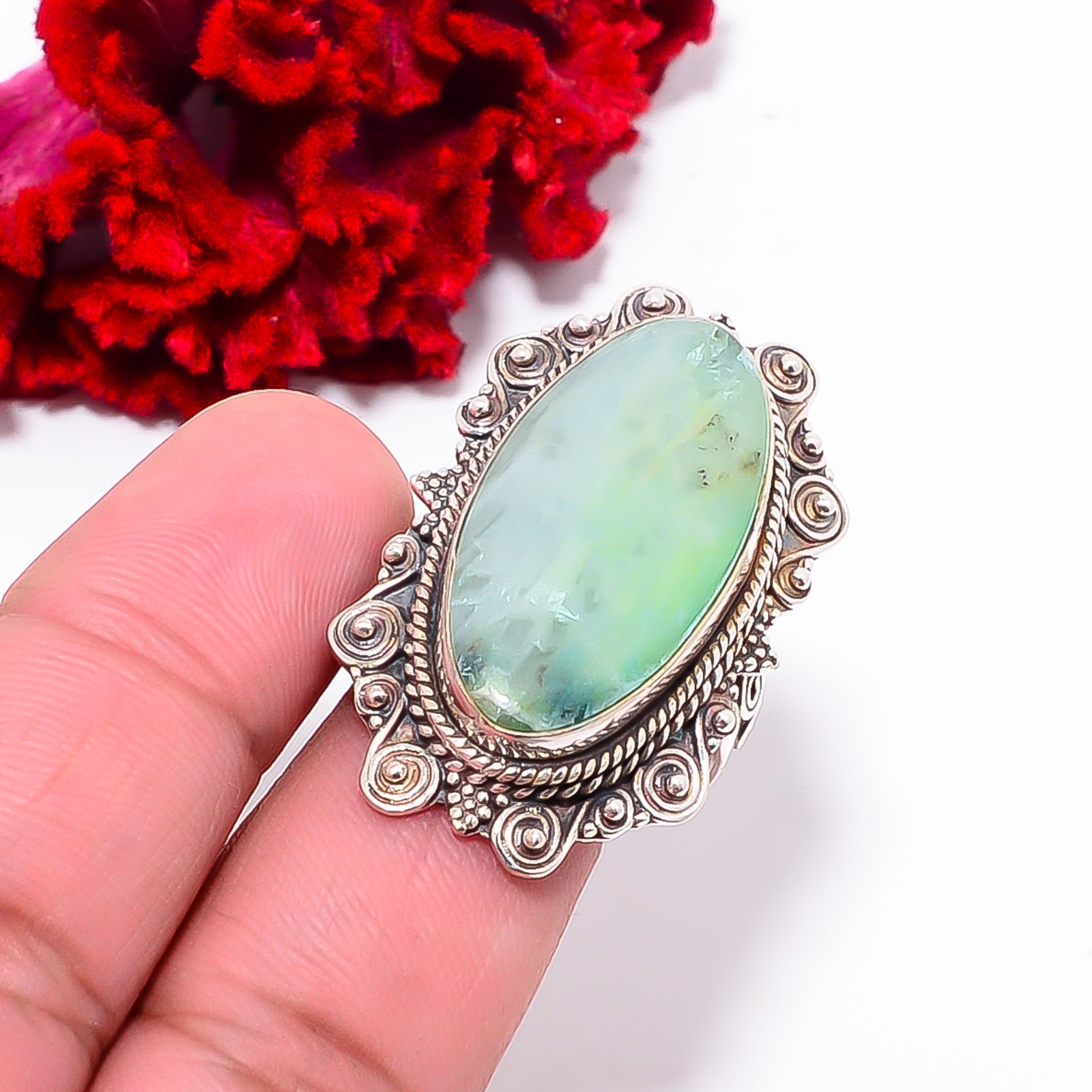 Blue Opal – Peru Fine Art Oxidised 925 Sterling Silver Ring S.9 R102456