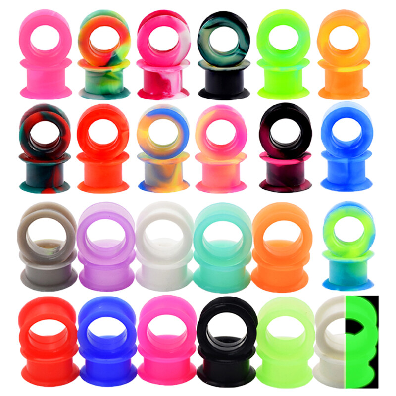 50Pcs Thick Silicone Ear Gauges Kit Soft Flesh Tunnels Ear Plugs Piercing 2g-1″