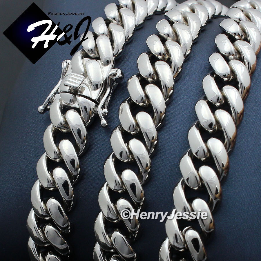 18″-24″MEN 925 STERLING SILVER 10MM PLAIN MIAMI CUBAN CURB CHAIN NECKLACE*SN20