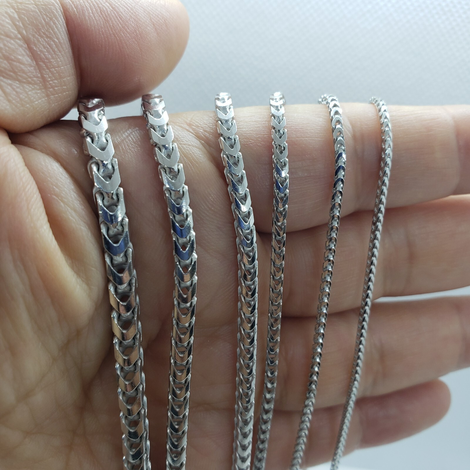 Sterling Silver Franco Chain Necklace Rhodium Finish Italy 1.5mm-4.5mm 16″-36″