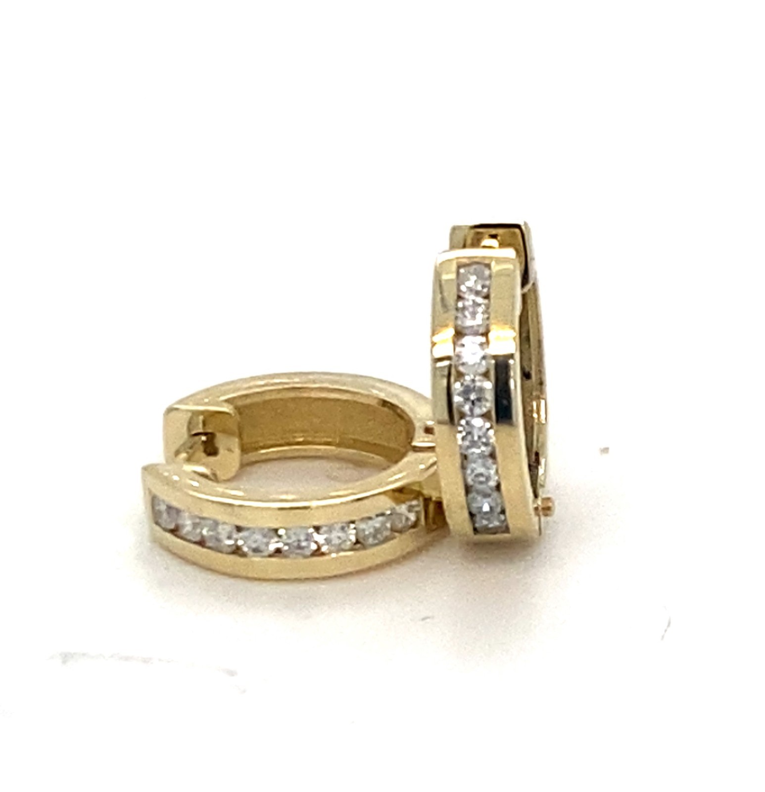 Solid 14 Karat Yellow Gold Diamond Hoop Hinged Click Earrings 0.29 Carats H/SI