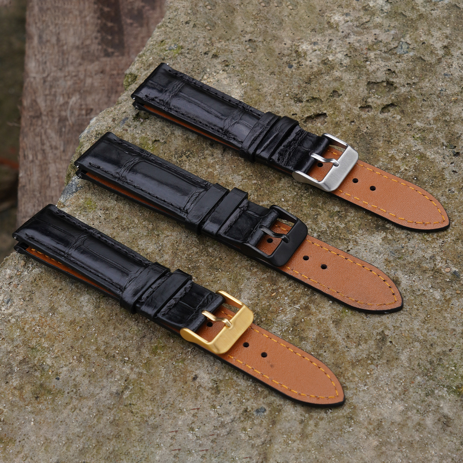 Flat Crocodile Leather Watch Band Men Real Crocodile Watch Strap Quick Release