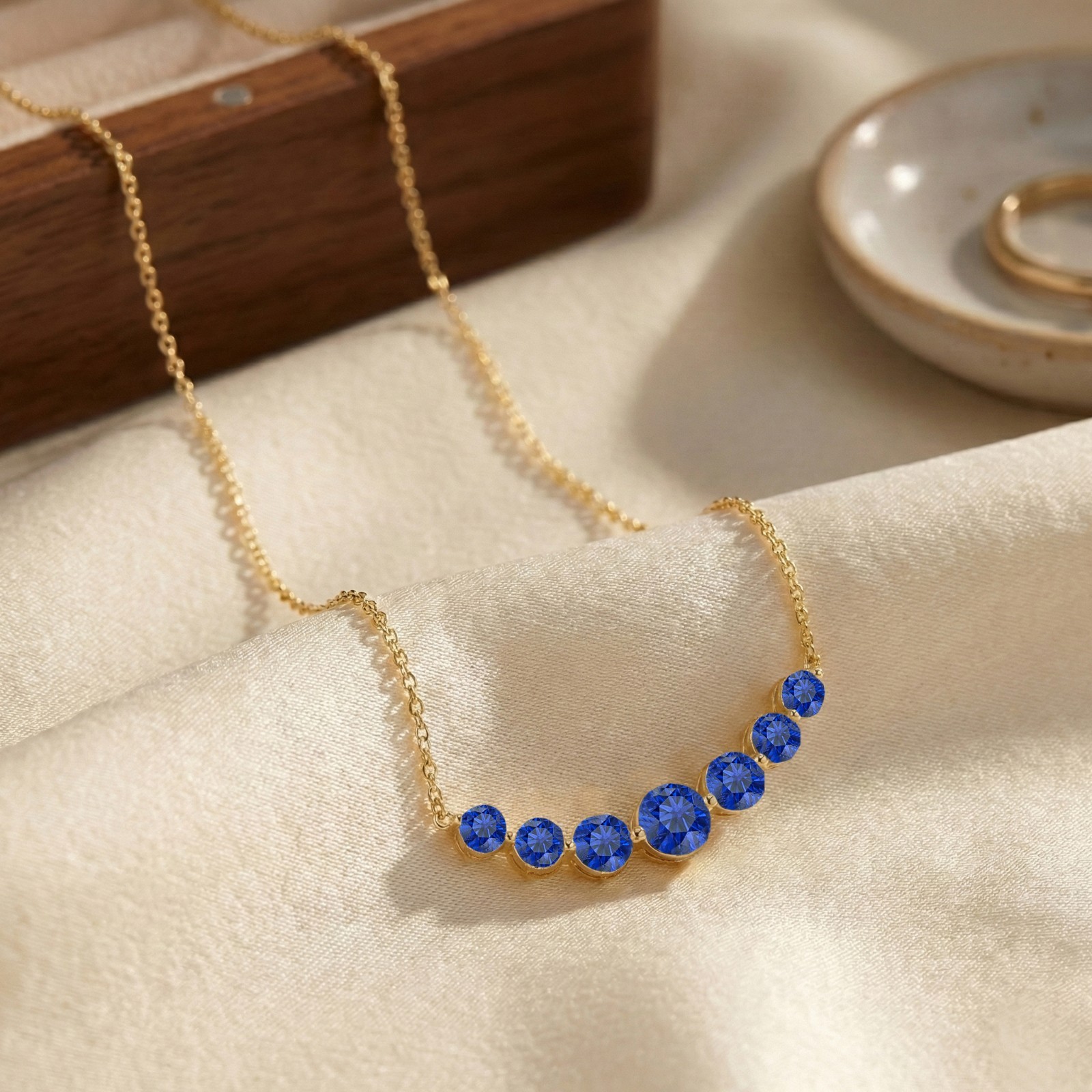 Blue Sapphire Necklace, September Birthstone Gemstone Bar Necklace For Women
