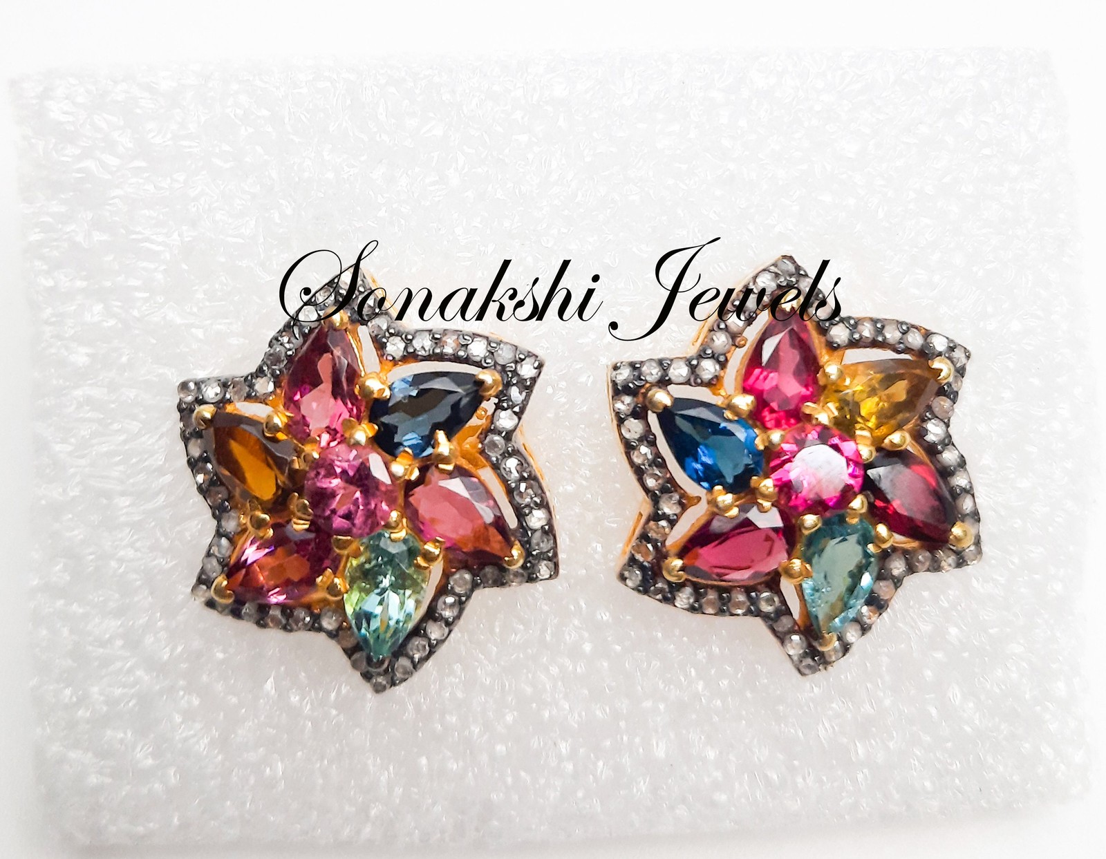 Pear Tourmaline Gemstone & Diamond Earring 925 Sterling Silver Earring