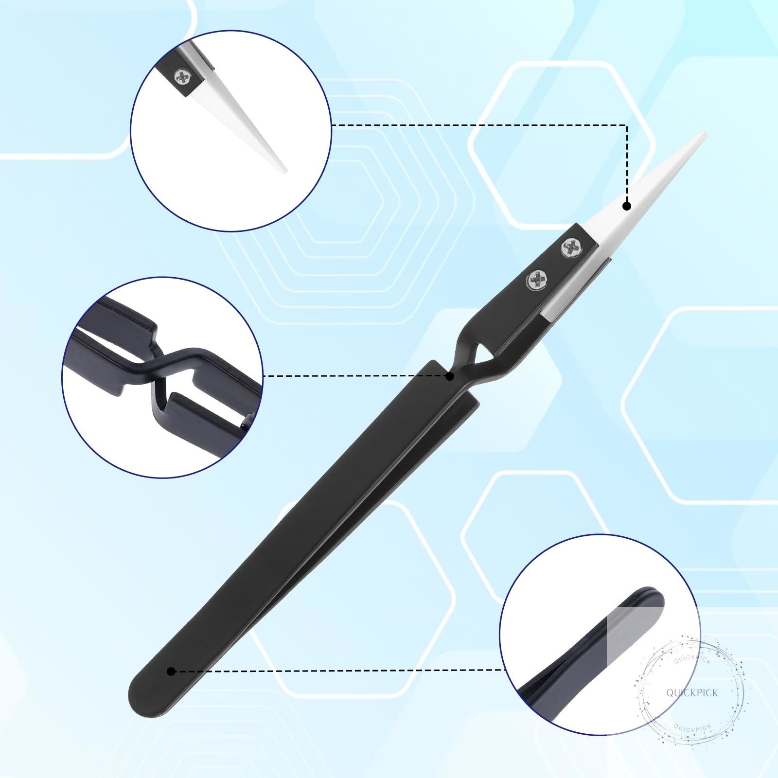 6 Pcs Precision Reverse Ceramic Tweezers Black Non-Conductive Solder Tweezer