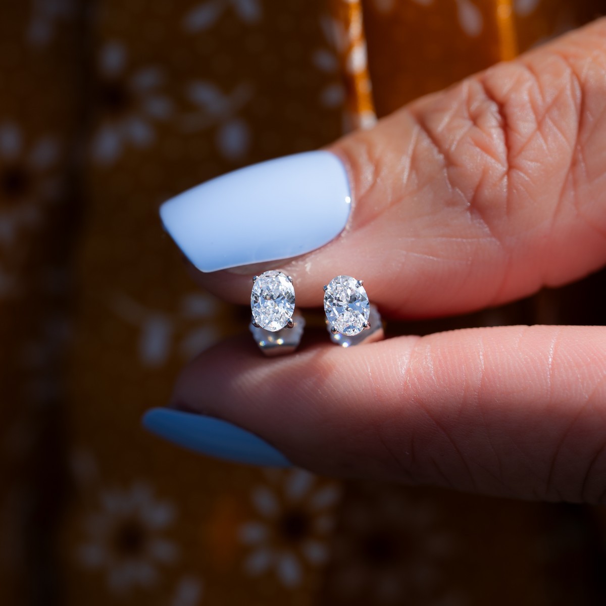 1 CTW Lab Created Diamond Oval Stud Earrings F-G SI 4-Prong Push Back