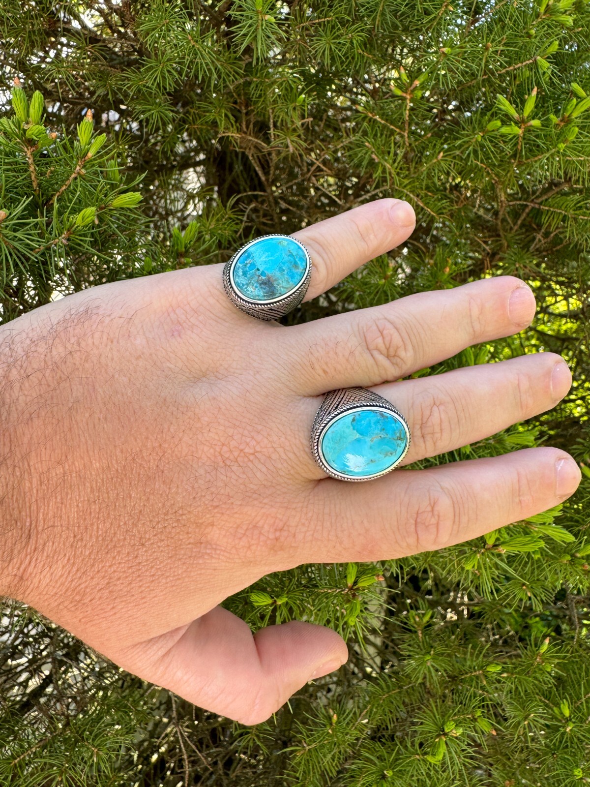 Natural Turquoise Mens Real Solid 925 Silver Handmade Oval Native American Ring