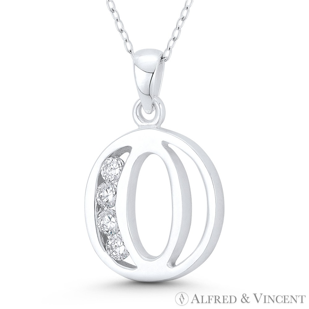 Initial Letter “O” 28x17mm (1.1×0.7in) Charm CZ Pendant in .925 Sterling Silver