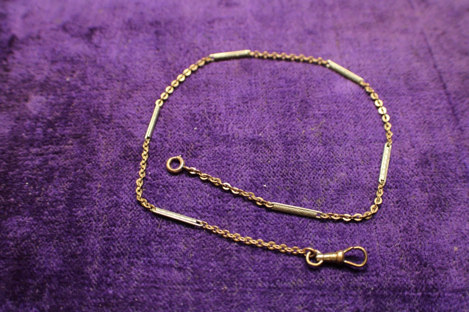 antique 14″ long silver and gold filled pocket watch chain #6
