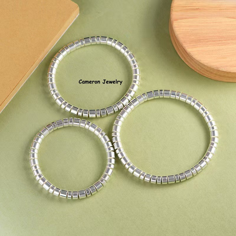 Solid S999 Fine Silver Chain 6mm Straight-cut Tube Beads Bracelet 6.3-7.9inch