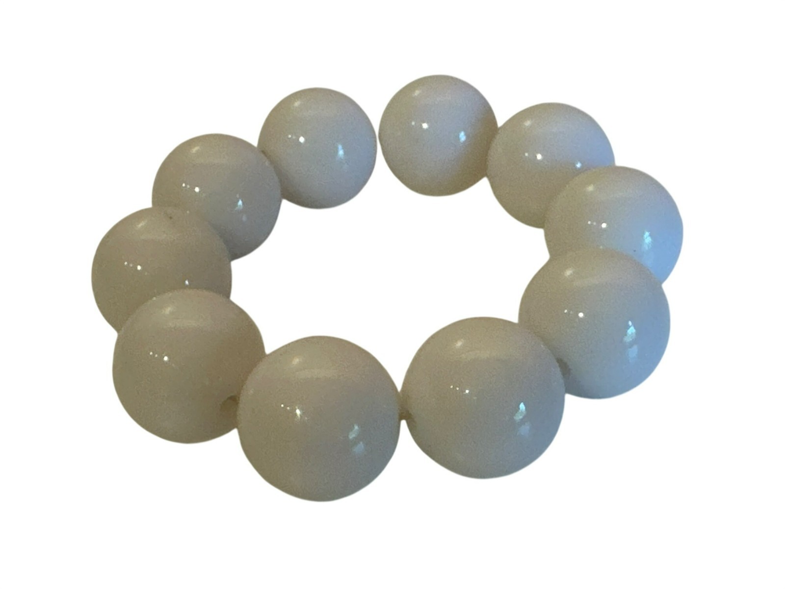Chunky White Beaded Stretch Bracelet Lightweight Glossy Finish Everyday Wear