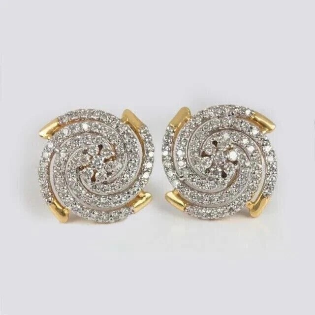 1 Ct Round Cut Lab Created Diamond Cluster Stud Earrings 14K Yellow Gold Plated
