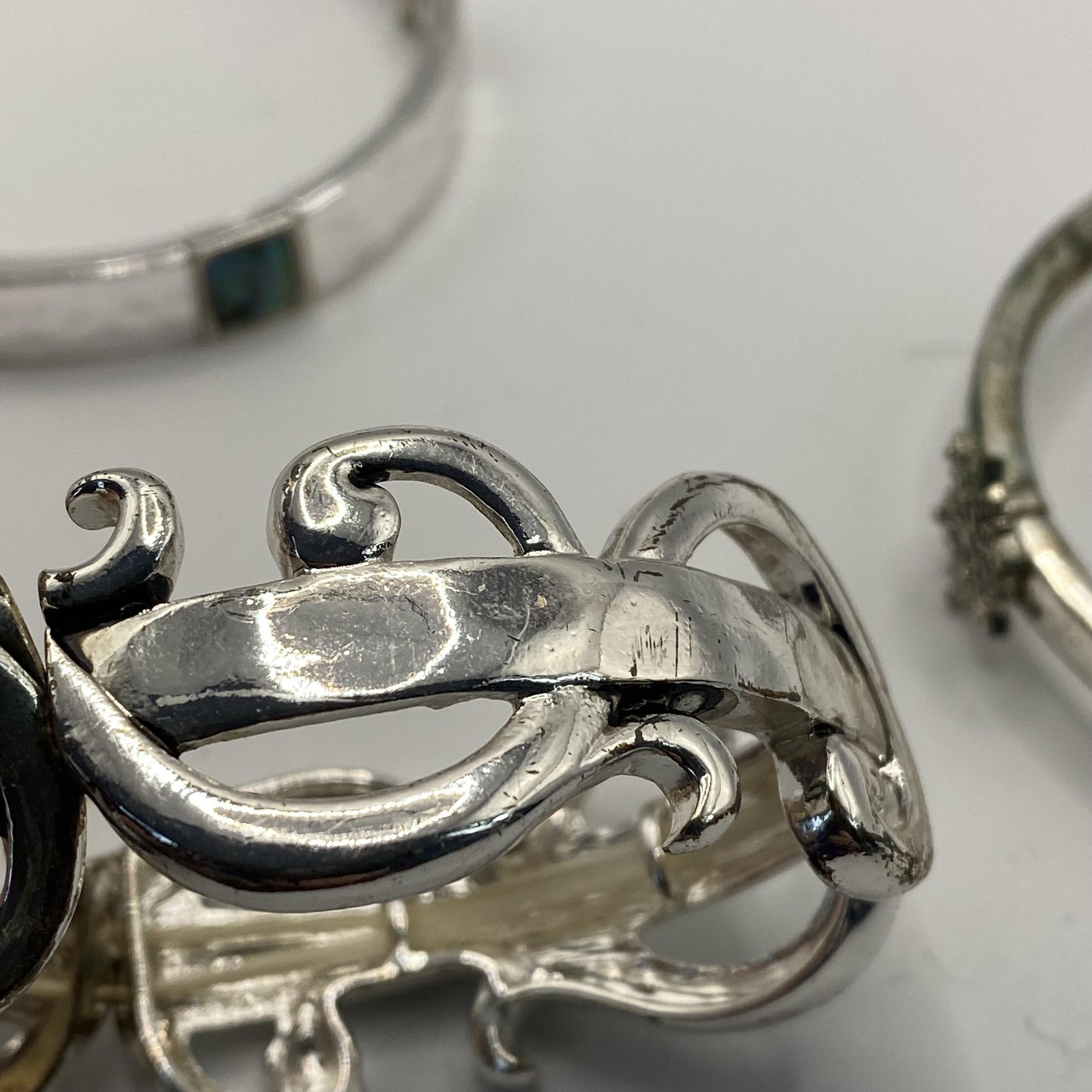 Silver Tone Bangle Beaded Bracelet Lot 4 Love Peace Inspirational 7.9 Inch