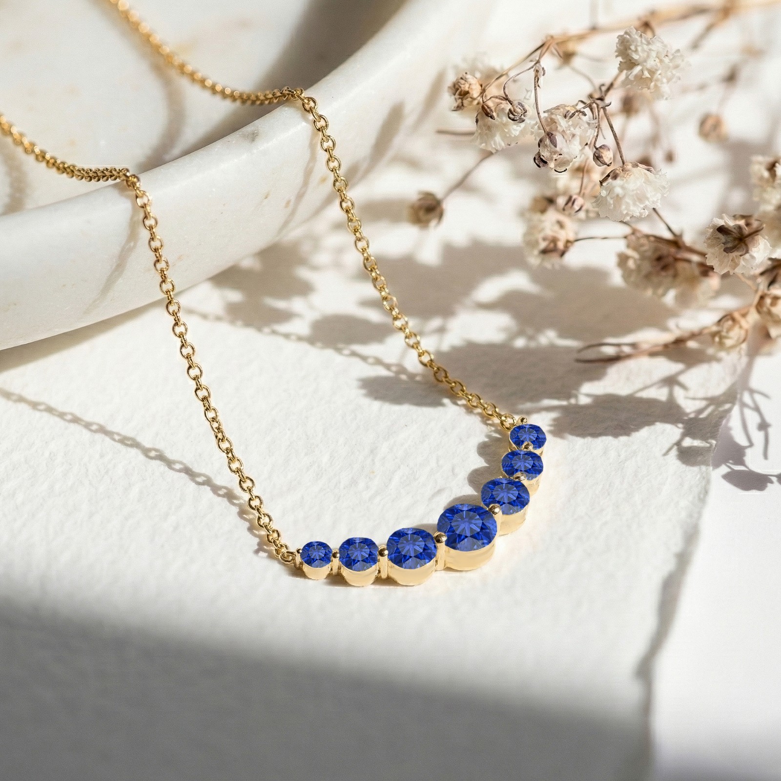 Blue Sapphire Necklace, September Birthstone Gemstone Bar Necklace For Women