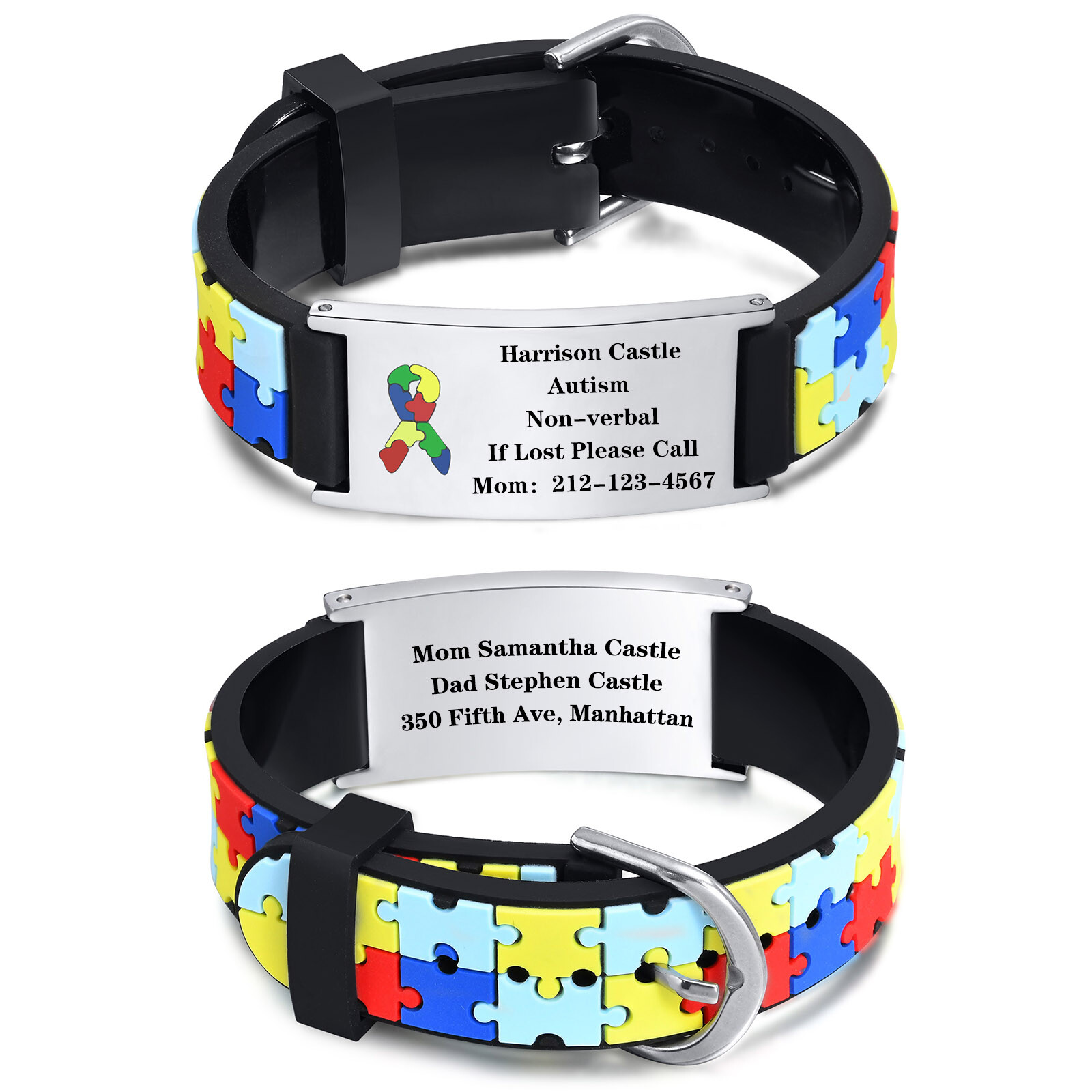 Personalized Medical ID Bracelet Silicone Autism Seizure Men Women Kid Wristband