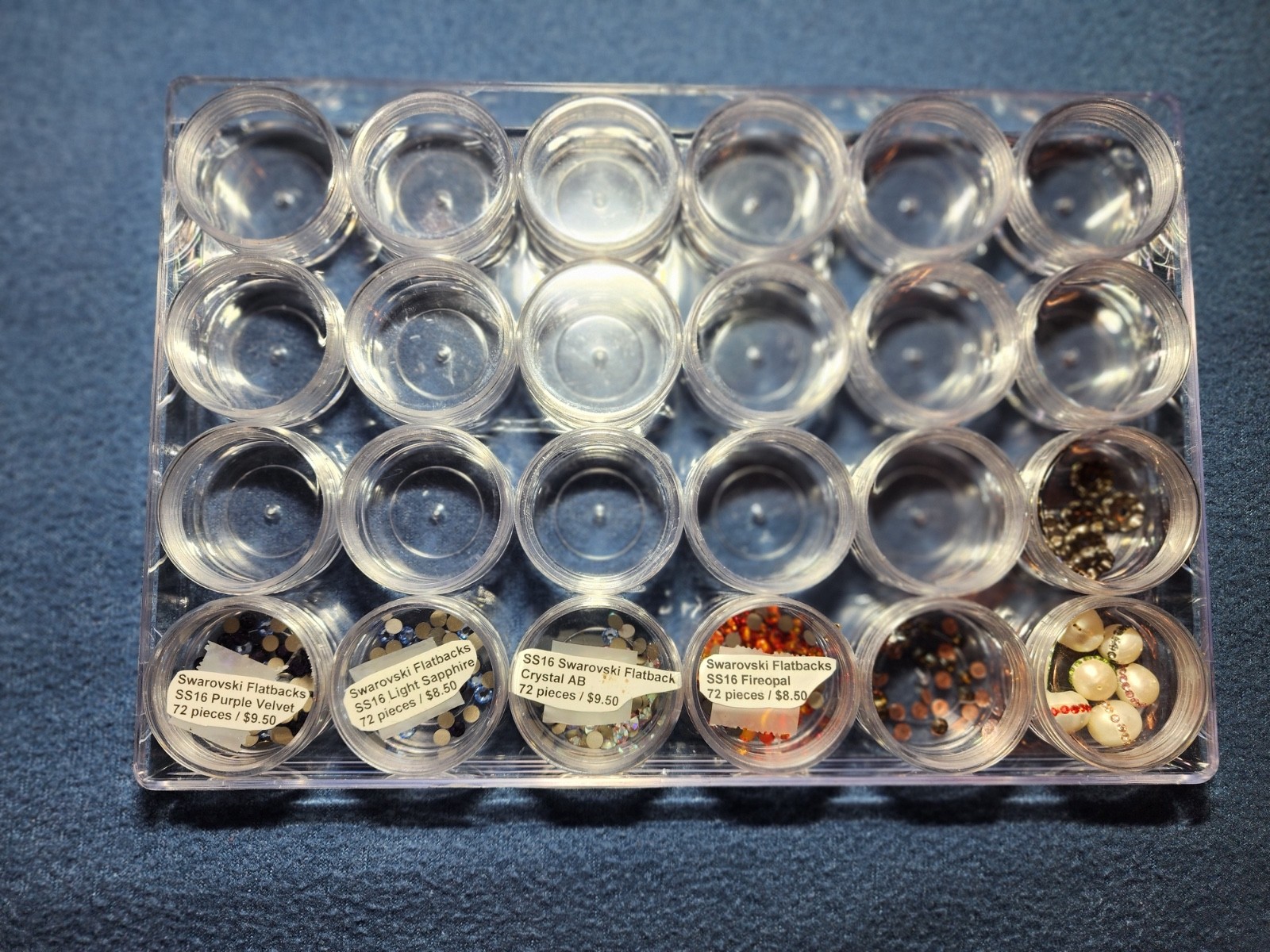 Huge Swarovski Flatback Crystal Lot 28 Jars 1400+ Pieces SS12 SS16 + Pearls