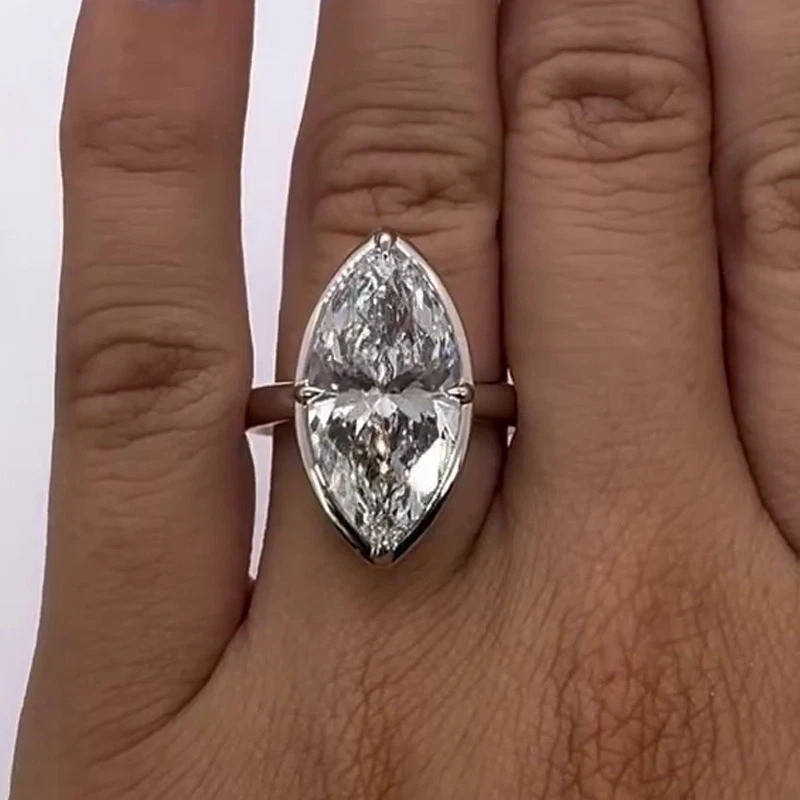 4.04 Ct Marquise Cut Moissanite Bezel Engagement Ring 14K White Gold Plated 925